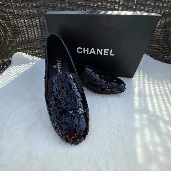 Chanel Black Sequin Loafers - Picture 2 of 5